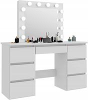 BIAŁA TOALETKA KOSMETYCZNA Z DUŻYM LUSTREM 12xLED