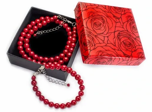 Czerwony Komplet Biżuterii Jablonex Bransoletka Korale Na Mikołaja Pudełko zdjęcie 1