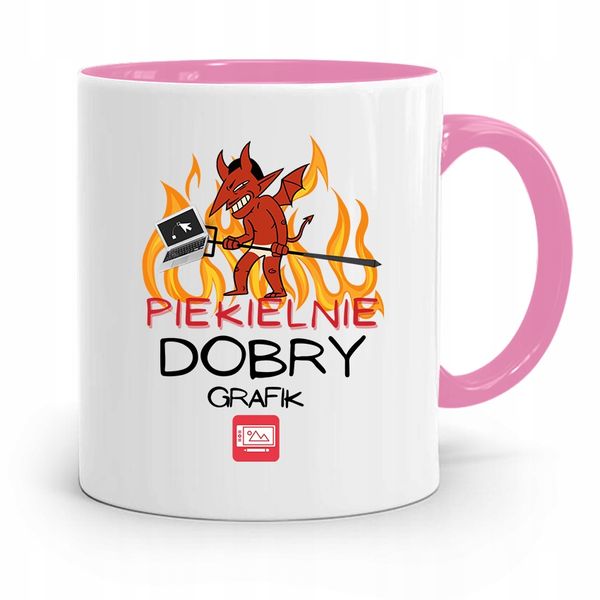 Kubek Różowy Dla Grafika Piekielnie Dobry Grafik Z Nadrukiem Ze Zdjęciem zdjęcie 1