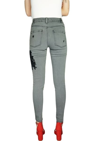Primark Grafitowe Jeansy Hafty, Przetarcia - 34 / XS zdjęcie 2