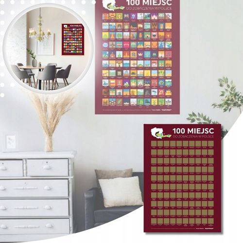 MAPA ZDRAPKA PLAKAT BUCKET LIST 100 MIEJSC POLSKA PREZENT NA URODZINY na Arena.pl