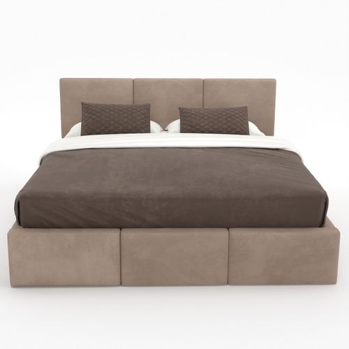 ŁÓŻKO TAPICEROWANE DO SYPIALNI 180x200 ŁÓŻKO PODWÓJNE Z POJEMNIKIEM BEŻOWE na Arena.pl