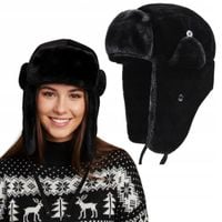 CZAPKA PILOTKA USZATKA MŁODZIEŻOWA MĘSKA ZIMOWA CZARNA CIEPŁA GRUBA