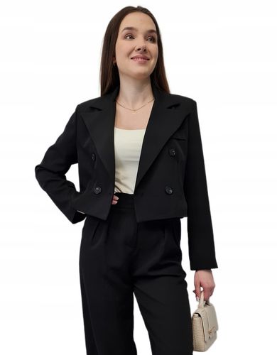 Modna MARYNARKA KRÓTKA Czarna, Nowoczesny Żakiet Damski do Garnituru, r. S na Arena.pl
