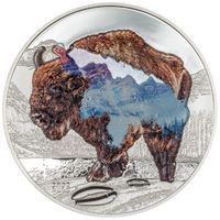 Mongolia: Into the Wild - Bison kolorowany 2 uncje Srebra 2023 Proof Ultra High Relief