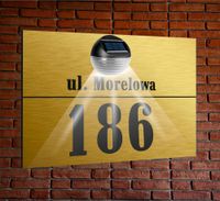 TABLICZKA ADRESOWA oświetlona z lampką numer domu 40x30 ZŁOTA NIERDZEWNA