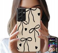 ETUI DO SAMSUNG GALAXY S21 Ultra - BEŻOWE KOKARDKI WSTĄŻKA MODNE WZORY