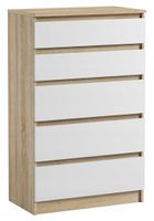 Komoda Szafka 5 Szuflad Do Sypialni Pari 70 x 40 x 112 CM Dąb Sonoma Biały