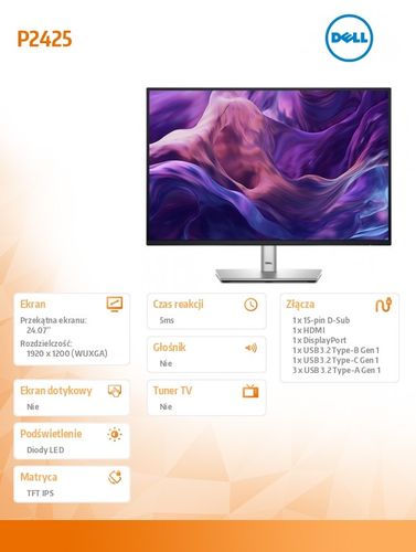 Monitor Dell P2425 210-BMJD/5Y Full HD IPS 100Hz 5ms Pivot na Arena.pl