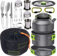 NACZYNIA TURYSTYCZNE ZESTAW GARNKÓW SZTUĆCE POD NAMIOT BIWAK CZAJNIK 18 el.