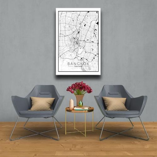 Bangkok mapa czarno biała - obraz na płótnie 61x91,5 cm na Arena.pl