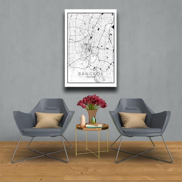 Bangkok mapa czarno biała - obraz na płótnie 61x91,5 cm zdjęcie 2