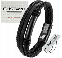 Bransoletka męska skórzana CZARNA z grawerem