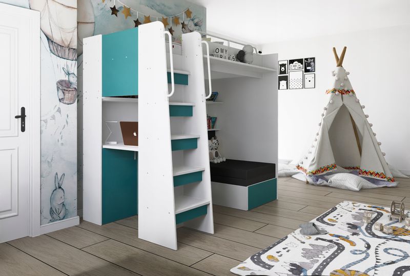 Łóżko piętrowe JSM7 z sofą i biurkiem biały mat + materac Gratis! zdjęcie 3