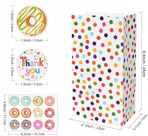 18X PAPIEROWE TOREBKI W KROPKI NA PREZENTY Z NAKLEJKAMI UPOMINKI DLA DZIECI na Arena.pl