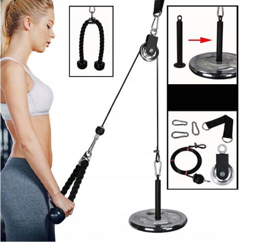 WYCIĄG GÓRNY DOLNY DO ĆWICZEŃ ŚCIANY SUFITU UCHWYT SZNUR ATLASU TRICEPS na Arena.pl