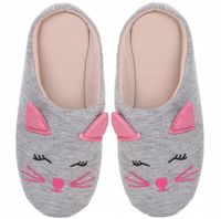 Kapcie Bambosze Damskie Milusie Ciepłe Szare Kotki Wsuwane MORAJ 36-37