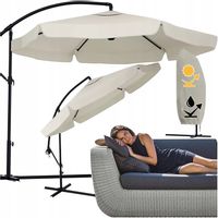 PARASOL OGRODOWY DUŻY SKŁADANY 350cm Z WYSIĘGNIKIEM BEŻOWY + POKROWIEC