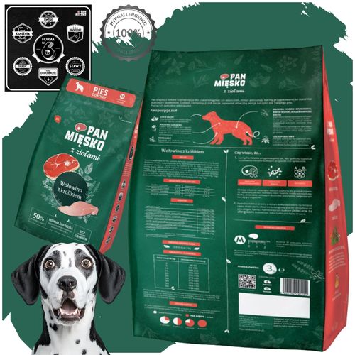 sucha karma dla psa wołowina królik zioła pan mięsko hipoalergiczna m 3kg na Arena.pl