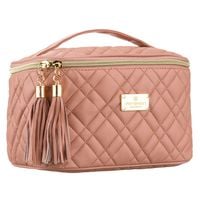 różowa, pikowana kosmetyczka z tkaniny syntetycznej zamykana suwakiem