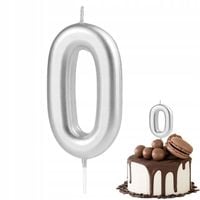 ŚWIECZKA URODZINOWA CYFERKA 0 SREBRNA METALICZNA NA IMPREZĘ URODZINOWĄ