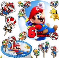 ZESTAW OPŁATEK NA TORT 20CM + TOPPERY PAPIEROWE - SUPER MARIO 15CM 18CM