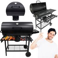 GRILL WĘGLOWY OGRODOWY POPIELNIK DUŻY TERMOMETR NA KOŁACH PÓŁKI PRZENOŚNY