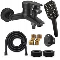 CZARNA BATERIA WANNOWA PRYSZNICOWA ŚCIENNA KRAN WANNY WĄŻ SŁUCHAWKA NATRYSK