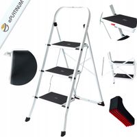 DRABINA DOMOWA LEKKA SKŁADANA BIAŁA DRABINKA 3 STOPNIE STALOWA