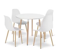 Stół kuchenny okrągły biały 80 cm + 4 krzesła białe modne do jadalni