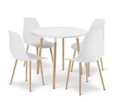 Stół kuchenny okrągły biały 80 cm + 4 krzesła białe modne do jadalni