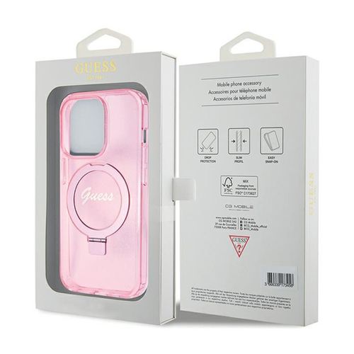 Guess Ring Stand Script Glitter MagSafe - Etui iPhone 15 Pro (różowy) na Arena.pl