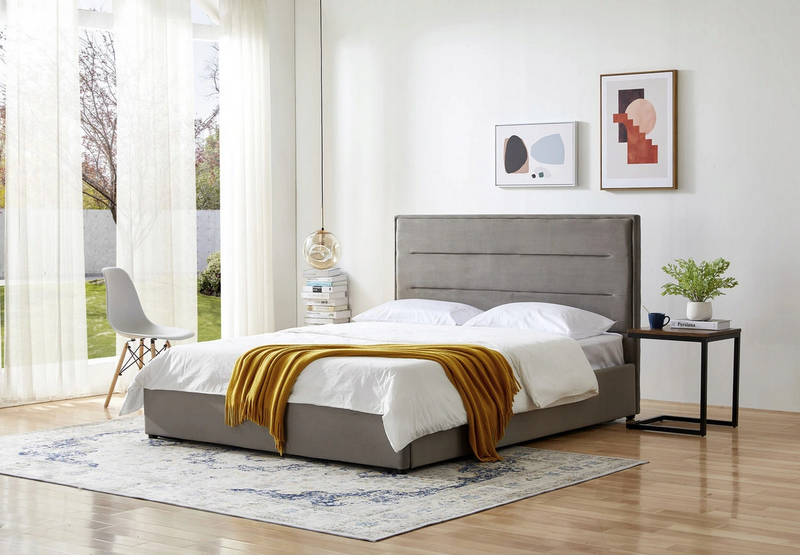 Łóżko tapicerowane szare welur stelaż pojemnik ERGO 140x200 zdjęcie 1