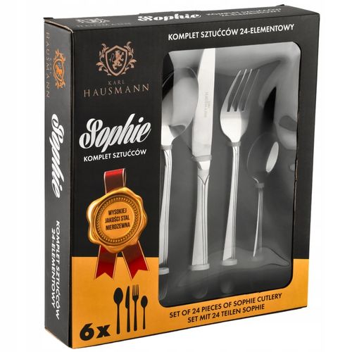 SZTUĆCE ZESTAW SZTUĆCÓW KOMPLET 24el dla 6 osob SOPHIE+PUDEŁKO POŁYSK na Arena.pl