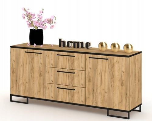 Komoda do salonu Szafka RTV z Szufladami Dąb Craft Złoty Czarna 150 na Arena.pl