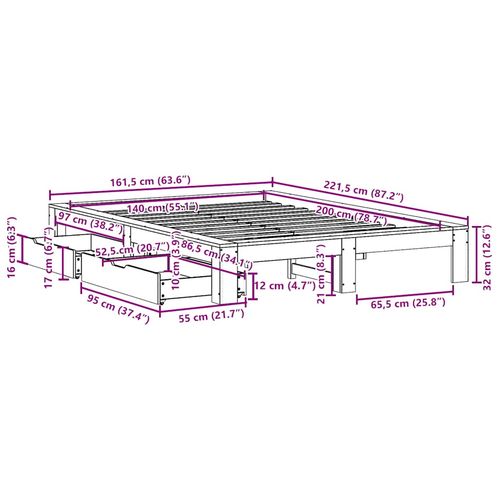 Łóżko bez materaca, woskowy brąz, 140x200 cm, drewno sosnowe na Arena.pl