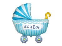 Balon foliowy "Wózek dla chłopca z napisem It's a boy", 24 cale [balon z he
