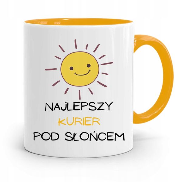 Kubek Żółty Dla Kuriera Najlepszy Pod Słońcem Z Nadrukiem Ze Zdjęciem zdjęcie 1