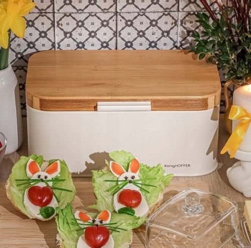 CHLEBAK STALOWY Z POKRYWA BAMBUSOWA POJEMNIK NA PIECZYWO CHLEB BUŁKI na Arena.pl