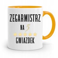 Kubek Żółty Dla Zegarmistrza Na Pięć Gwiazdek Z Nadrukiem Ze Zdjęciem