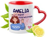 Kubek Czerwony Z Uszkiem W Kształcie Serca Dla Amelii Na Prezent