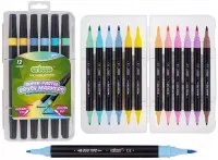 Pisaki pędzelkowe pastelowe dwustronne 12 kolorów