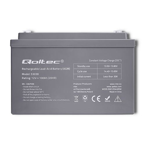Qoltec Akumulator AGM  | 12V | 100Ah | max 1200A na Arena.pl