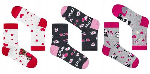 SKARPETKI DAMSKIE WALENTYNKOWE 3-PAK ZESTAW NA PREZENT DLA NIEJ WALENTYNKI na Arena.pl