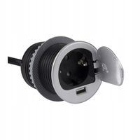 SINGLE BOX GNIAZDO WPUSZCZANE CHOWANE W BLAT ŁADOWARKA USB ALUMINIUM