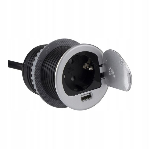 SINGLE BOX GNIAZDO WPUSZCZANE CHOWANE W BLAT ŁADOWARKA USB ALUMINIUM zdjęcie 1