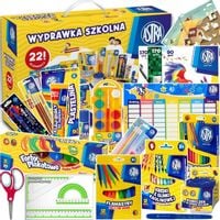 WYPRAWKA SZKOLNA DO SZKOŁY KREDKI PLASTELINA FLAMASTRY 22el ASTRA +3 GRATIS