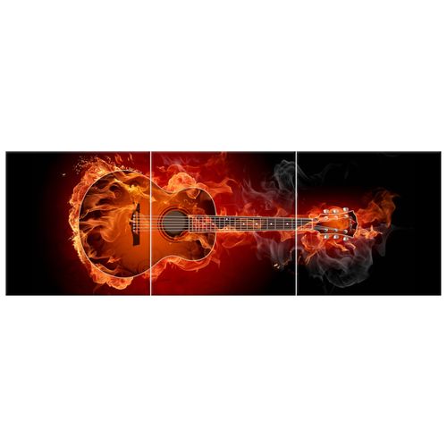 Obraz Tryptyk 90X30 Płonąca Gitara Gitara W Ogniu na Arena.pl