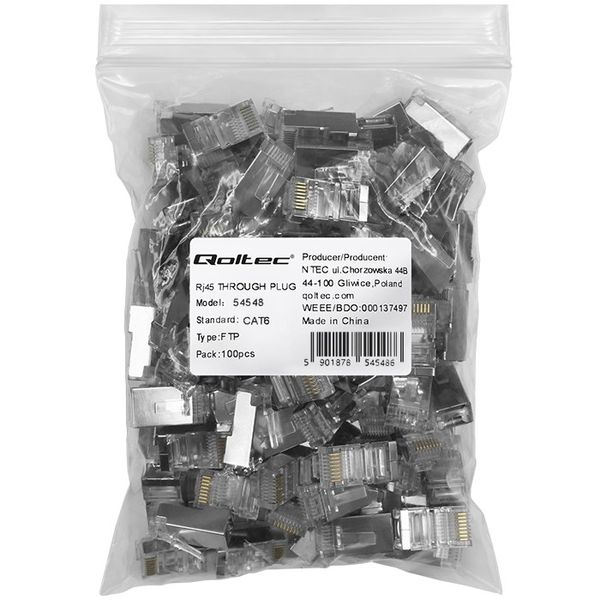Qoltec Wtyk przelotowy złącze RJ45 CAT6 FTP Pozłacane styki 100 sztuk zdjęcie 2