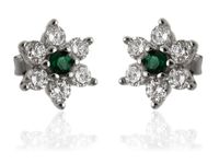 RODOWAN KOLCZYKI SREBRNE KWIATEK SZMARAGD CYRKONIE
